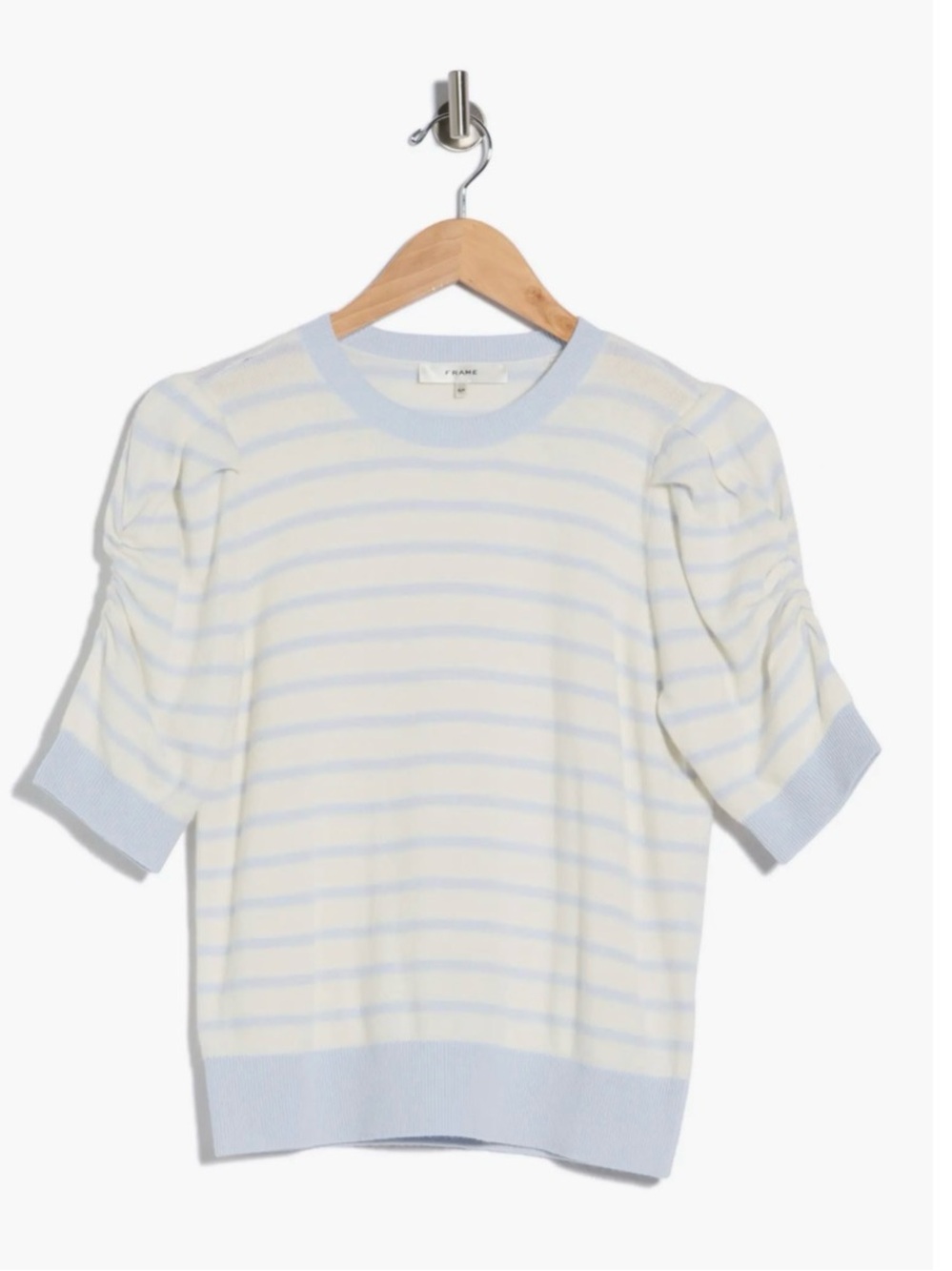 NWT FRAME The Frankie Crewneck Wool Blend Sweater Chambray & Cream Stripes
